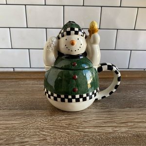 Debbie Mumm Ceramic Covered Creamer Vintage Snowman Y2K Home Decor Winter